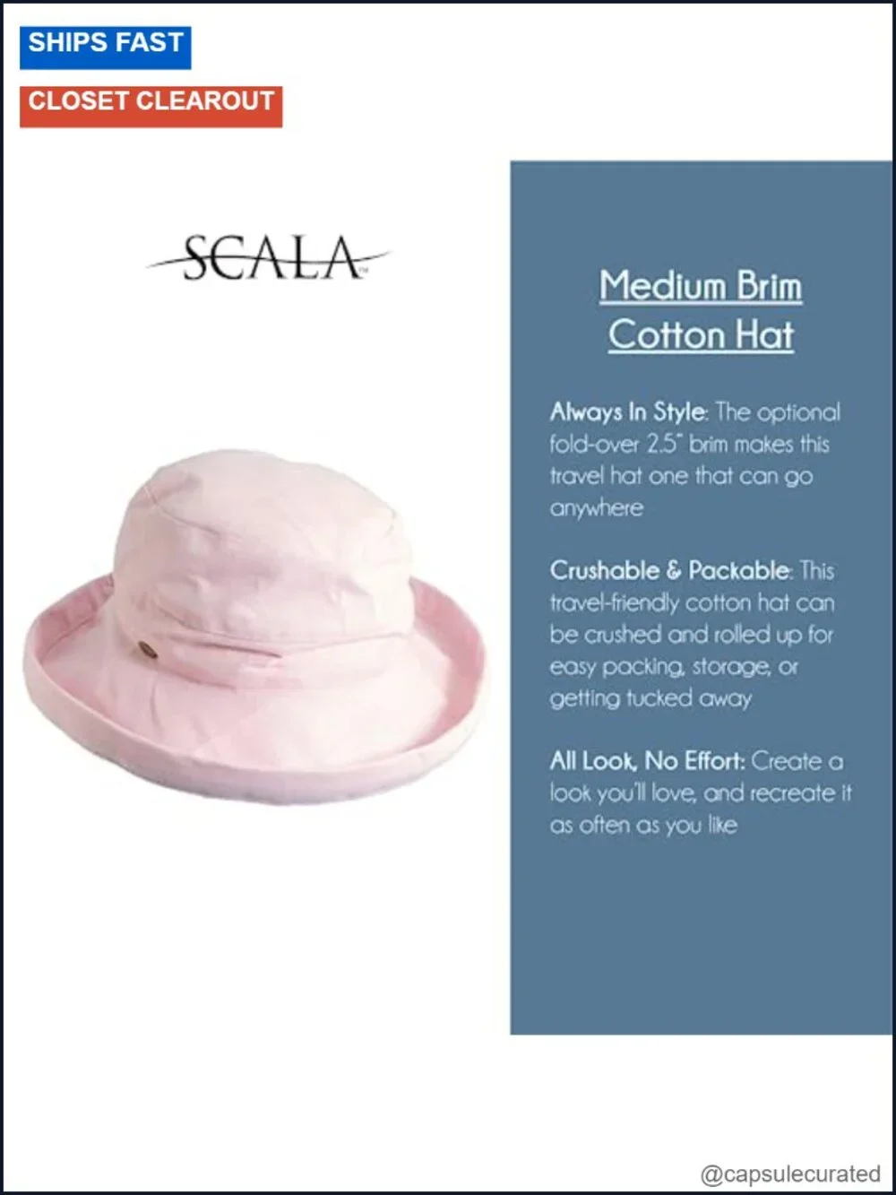 Women's Medium Brim Cotton Sun Hat UPF 50+ Fold-Over Brim Adjustable